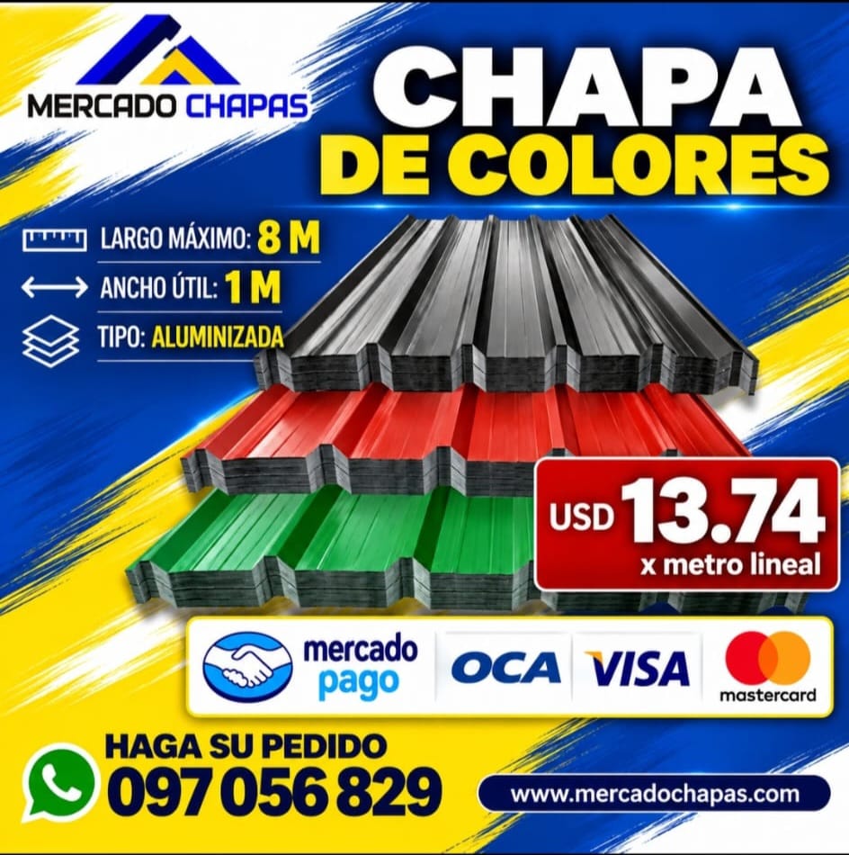 Chapa Color Trapezoidal o Acanalada Calibre 26
