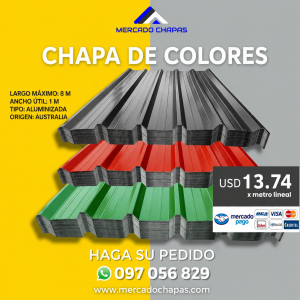 Chapa Color Trapezoidal o Acanalada Calibre 26