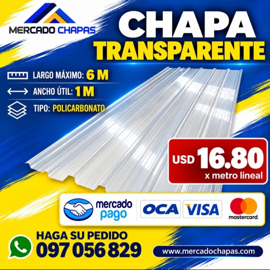 Chapa Transparente Policarbonato Antigranizo FILTRO UV