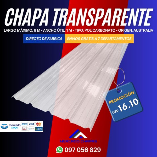 Chapa Transparente Policarbonato Antigranizo FILTRO UV